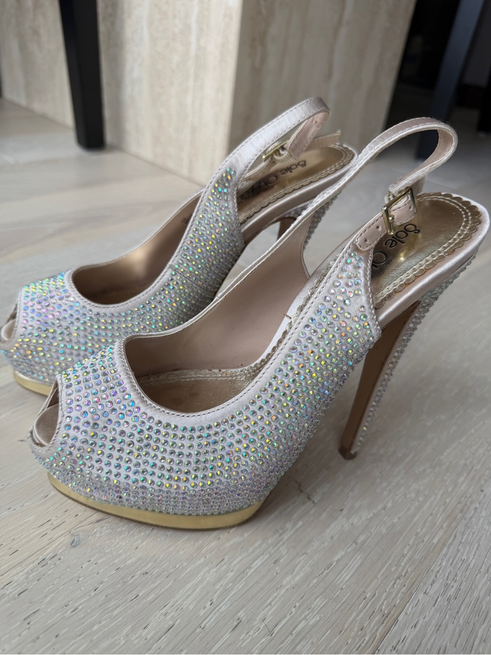 Iridescent Crystal Peep-Toe platform Slingback Heels